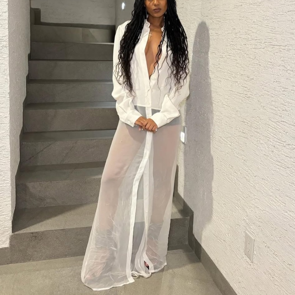 Peter Do Sheer White button down Maxi Dress